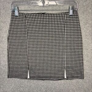 Full Tilt Women's Small Mini Skirt Black White Gingham Check Stretch Double Slit
